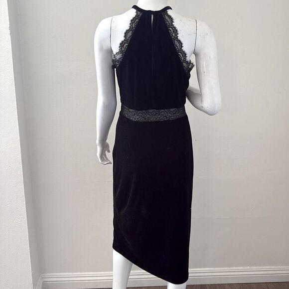 BCBGMaxAzria Black Velvet & Lace Sleeveless Midi Dress w Bow at the Neckline - Picture 4 of 9